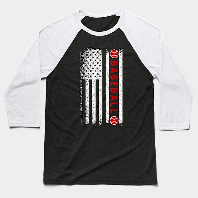 Baseball American Flag Baseball T-Shirt by Monosshop